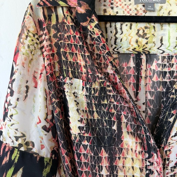 Roz & Ali Boho Plus Size Sheer Short Sleeve Button Down Tunic Top Size 14 - Picture 7 of 10